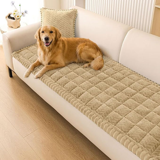 Smiry Non Slip Couch Covers for Dogs, Fuzzy Pet Couch Covers for 3 Cushion Sofa Pet Friendly, Soft Sofa Slipcovers Cushion Furniture Protector Washable (Khaki, 27.6" x 82.7")