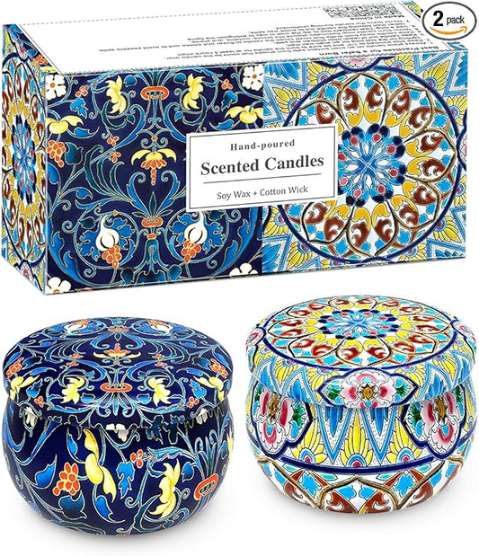 2 Pack Scented Candles Set for Thanksgiving, Soy Wax Stress Relief Aromatherapy Candles, Relaxation Gift for Women, Ideal for House-Warming and Birthday