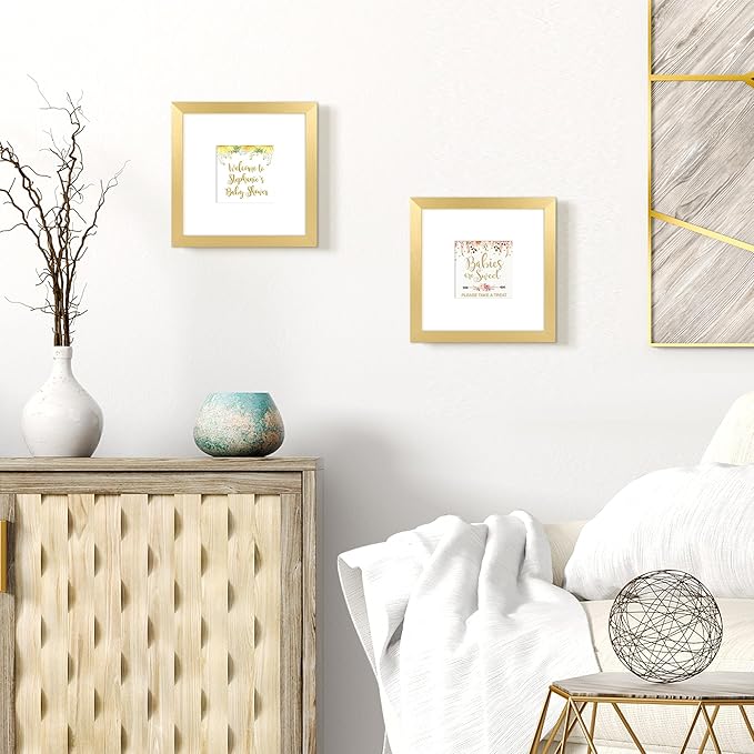 upsimples 8x8 Picture Frame, Display Pictures 4x4 with Mat or 8 x 8 Without, Wall Hanging Photo Frames, Gold, 1 Pack