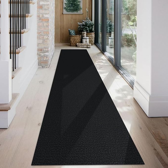 KOZYFLY Washable Runner Rug 2x12 ft Hallway Kitchen Runner Rugs with Rubber Backing Non Slip Entryway Runner Indoor, Extra Long Carpet Runners for Hall Kitchen Entryway, Black