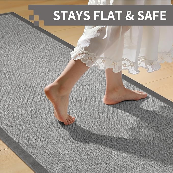 YDKGL Washable Hallway Runner Rug 2x6 Jute Like Kitchen Runner Mat Rugs Non Slip, Woven Soft Entryway Farmhouse Runner Boho Floor Carpet for Indoor Laundry Hall Backdoor Bedroom Living Room, Grey