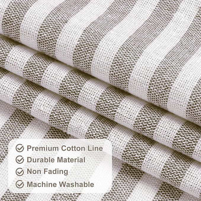 ASPMIZ Farmhouse Valances for Windows, Cotton Linen Kitchen Curtains Valances with Rustic Buttons, Brown Striped Window Valance for Living Room, Boho Valance Curtains for Bathroom, 52 x 18 Inches