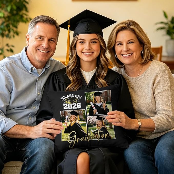 Custom Pillow with Picture & Text - Include Insert, Personalized Graduation Gifts for Class of 2026, Inspirational Souvenir Gifts for Senior College Masters