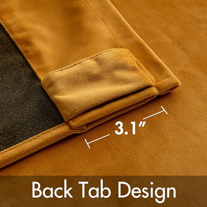 MIULEE Velvet Curtains 84 inches 2 Panels - Luxury Blackout Curtains for Bedroom Living Room Thermal Insulated Fall Decor Super Soft Window Drapes Rod Pocket & Back Tab, Mustard Yellow