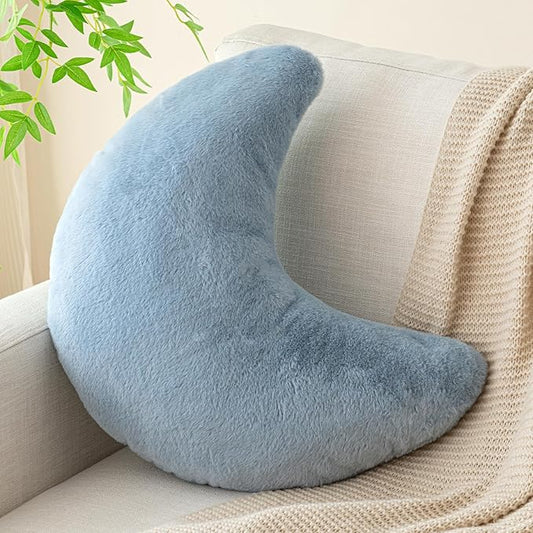 Moon Pillow, Decorative Throw Pillows with Soft Faux Rabbit for Bed Couch, Moon Shaped Pillows Plush Floor Cushions Room Decor Pillow for Sofa Bedroom Living Room