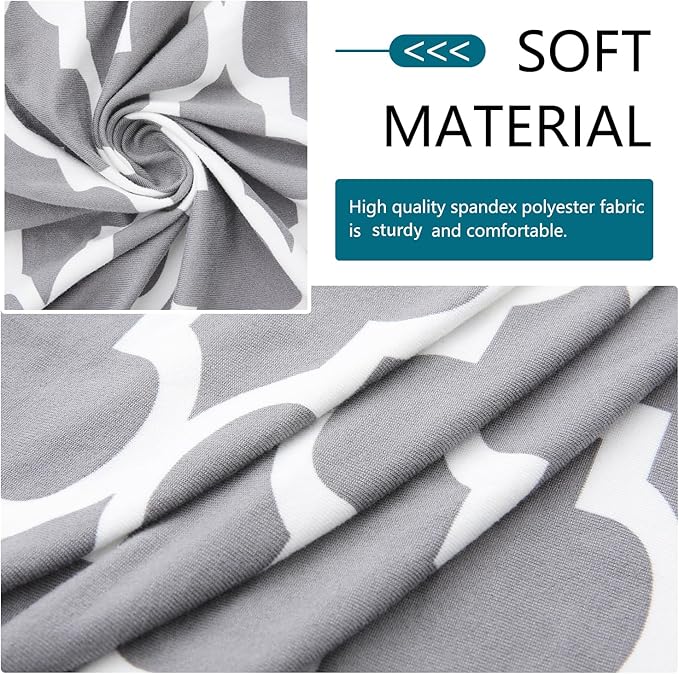 hyha Printed Couch Cushion Covers, Floral Sofa Covers Washable for 3 Cushion Couch, Stretch Pattern Outdoor Cushion Covers for Patio Furniture with Elastic Bottom(3 Packs, Moroccan Light Gray)