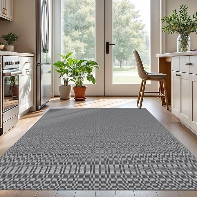KOZYFLY Washable Area Rug for Living Room 5x7 Ft Bedroom Rug with Runner Backing Braided Cotton Dining Room Rug, Floor Carpet for Living Room Dining Room Bedroom, Grey/Charcoal Grey
