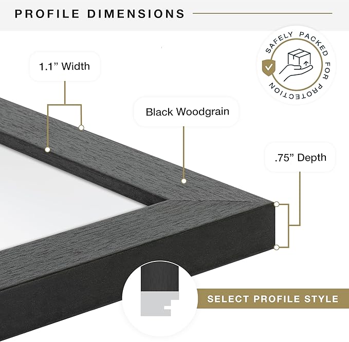 MCS Studio Gallery 12x18 Picture Frame Black Woodgrain Engineered Wood, Rectangle Photo Frame for Photos, Posters & Art Prints (1-Pack)