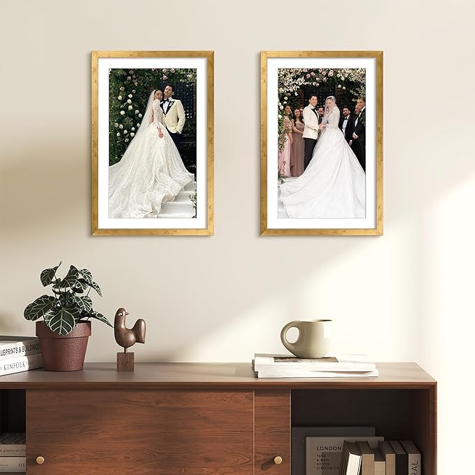 upsimples 11x17 Picture Frame, Display Pictures 9x15 with Mat or 11 x 17 Without, Wall Hanging Poster Frames, Bronze, 1 Pack