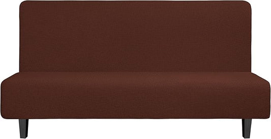 Easy-Going Stretch Futon Slipcover Armless Sofa Cover Furniture Protector Without Armrests Slipcover Soft with Elastic Bottom for Kids, Spandex Jacquard Fabric Small Checks(futon,Coffee)