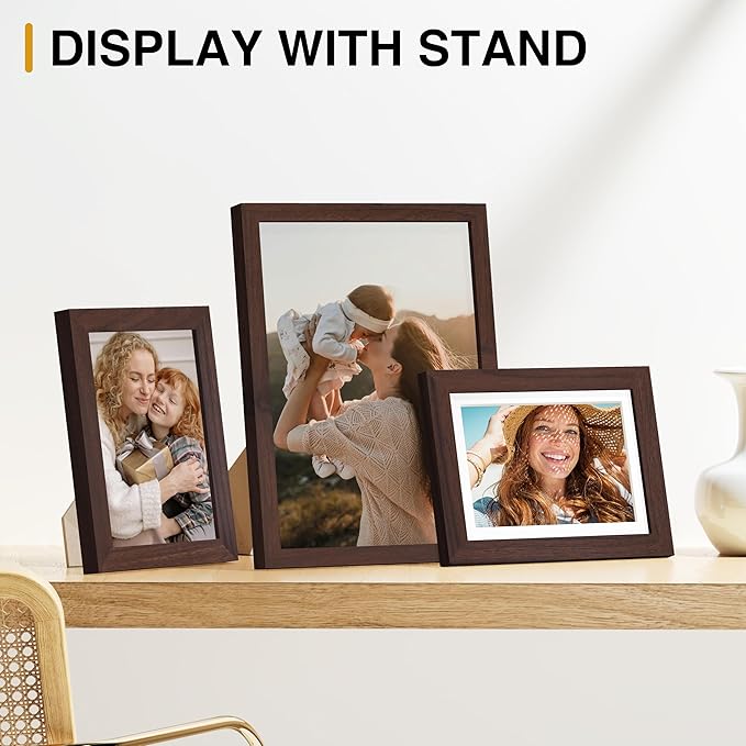 Vittanly 15 Pack Picture Frames Collage Wall Decor for Mounting or Tabletop Display, Gallery Frame Set for Family, Multi Sizes Including 3pcs 8x10, 6pcs 5x7, 6pcs 4x6, Light Brown