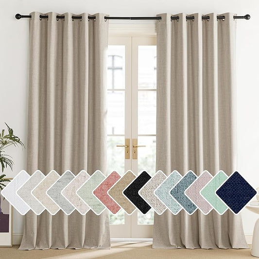NICETOWN Oatmeal Vintage Open Linen Weave Flax Thermal Curtains, 100% Blackout Curtains 102" Long for Dining Room, Soundproof Window Treatment Drapes for Home Office, 62" Wide Per Panel, Set of 2