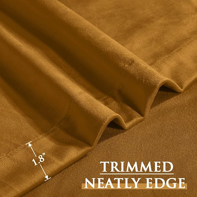 StangH Mustard Gold Velvet Curtains - Light Blocking Grommet Blackout Drapes for Living Room Bedroom Country Style Party Backdrop Decorations, W52 x L84 inches, 2 Panels
