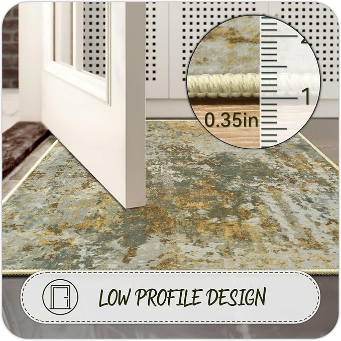 Green Rug Runners for Hallways Kitchen Non Slip Washable 2x6 Entryway Runner Rugs with Rubber Backing 6ft Long Carpet Runner for Laundry Bedroom, Low Pile Stain & Fade Resistant, Abstract Sage Green