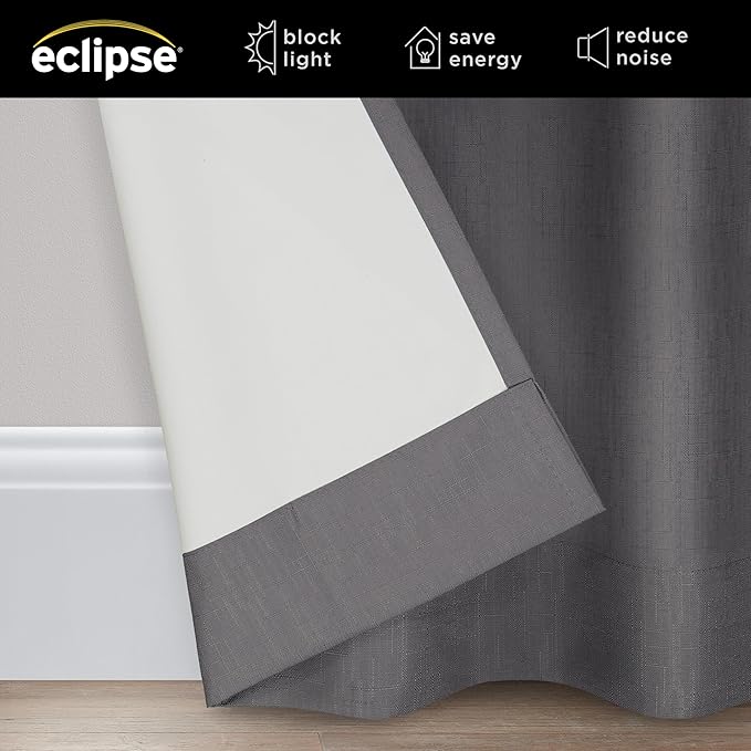 ECLIPSE Kendall Modern Blackout Thermal Rod Pocket Window Curtain for Bedroom or Living Room (1 Panel), 42" x 84", Charcoal, 1 Panel