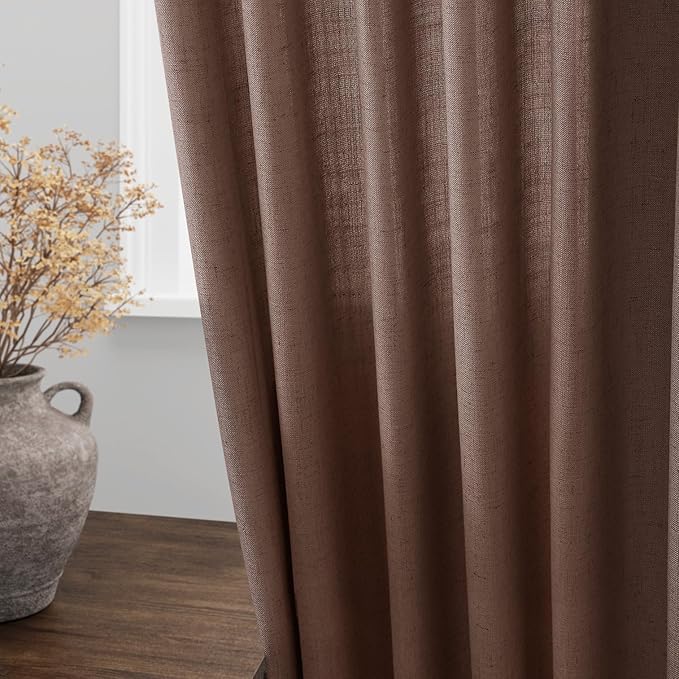 Mocha Mousse Curtains 84 Inch Length 2 Panels Set Back Tab Rod Pocke tLinen Blend Light Filtering Semi Sheer Textured for Neutral Farmhouse Living Room and Bedroom Decor 52x84