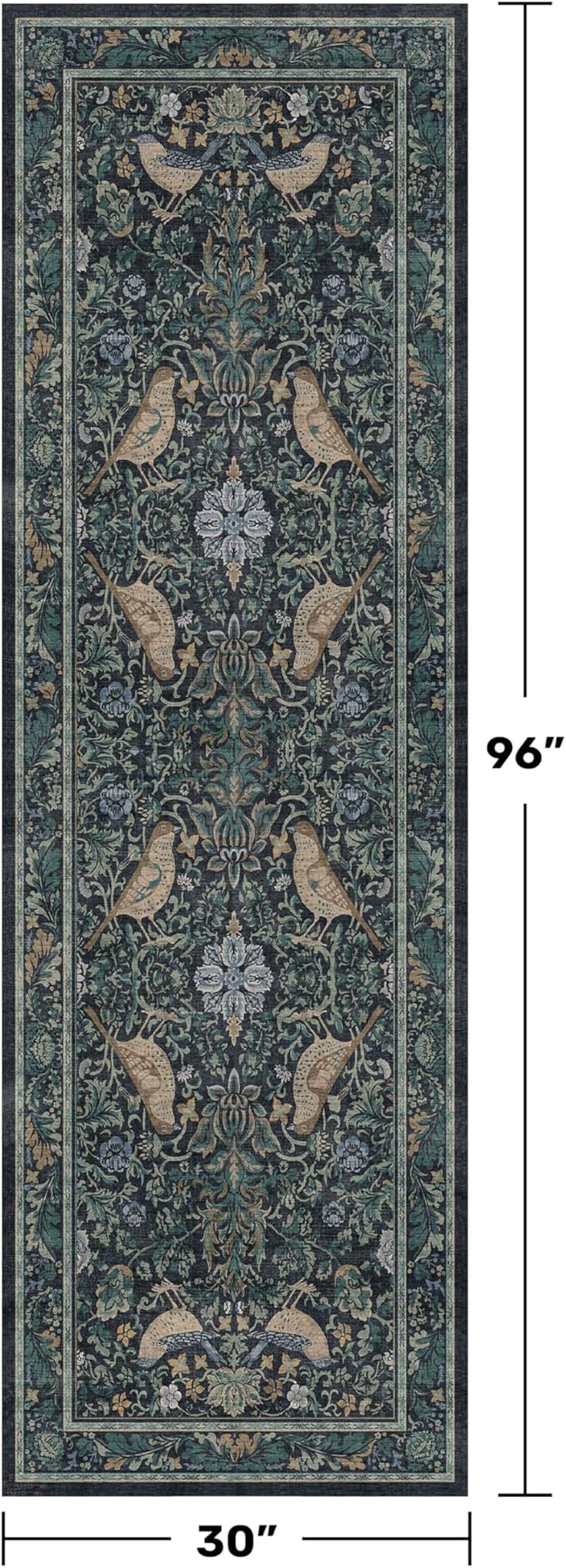 Hazo Haus Boho Vintage 2'6"x8' 8ft Hallyway Long Runner Rug - Non Slip Washable Front Door Rug Indoor Entrance, Kitchen, Bathroom, Low Pile & Soft Woodland Floral Kitchen Floor Mats