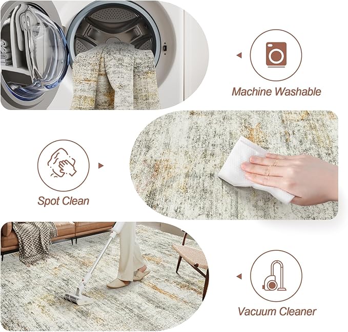 Soalmost 9x12 Area Rugs for Living Room, Non Slip Machine Washable Vintage Rugs, Low Pile Lightweight Large Rug for Bedroom, Dining Room, Home Office Gray Rust