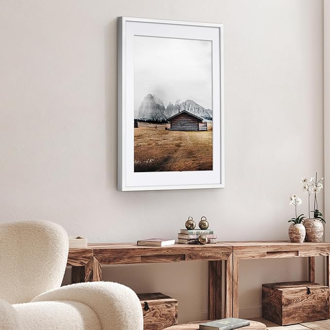 Americanflat 24x36 Poster Frame with Polished Plexiglass - Use as 20x30 Frame with Mat or Display 24x36 Photo Without Mat - Soho Collection - Deep Molding Picture Frames for Wall Display - White