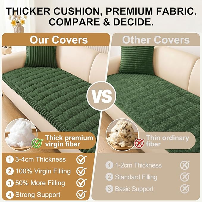 Smiry Couch Cover for Dogs Washable, Non Slip Fuzzy Pet Couch Covers for 3 Cushion Sofa Pet Friendly, Thick Soft Sofa Slipcovers Cushion Protector (Dark Green, 27.6" x 47")