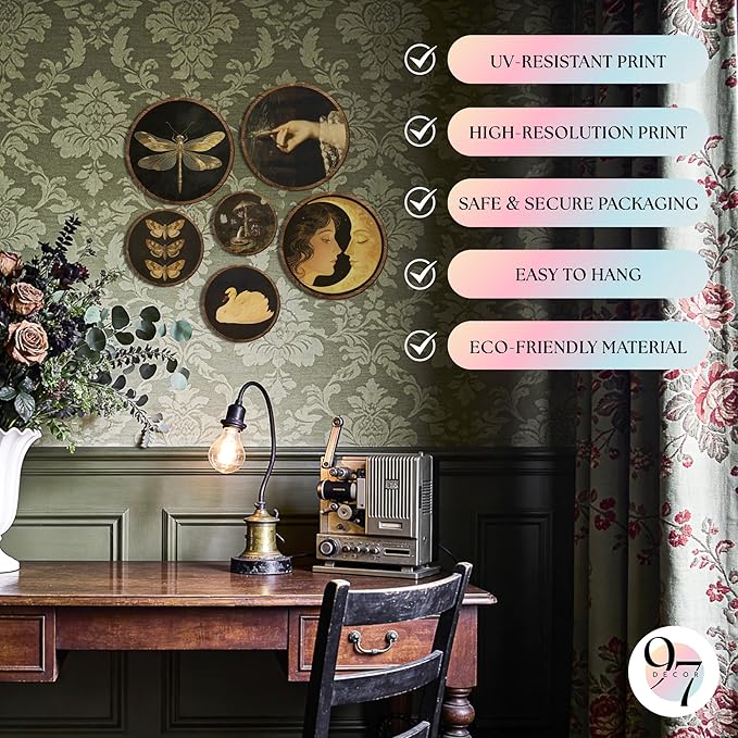 97 Decor Dark Academia Decor - Vintage Butterfly Wall Art, Moody Art Prints Dark Cottagecore Round Wall Hanging For Bedroom Living Room