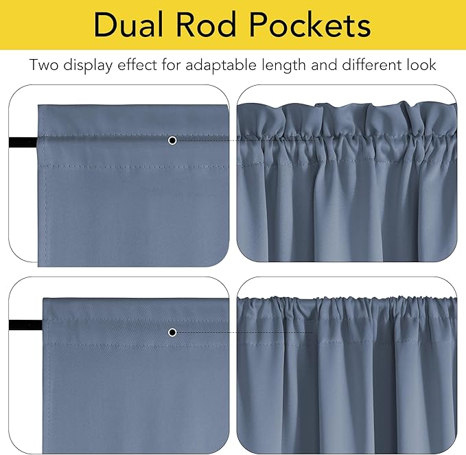 NICETOWN 100% Blackout French Door Curtain,Privacy Thermal Insulated Window Curtain with Adjustable Tieback for Glass Front Sliding Patio Door, 1 Panel, 36W x 72L, Stone Blue