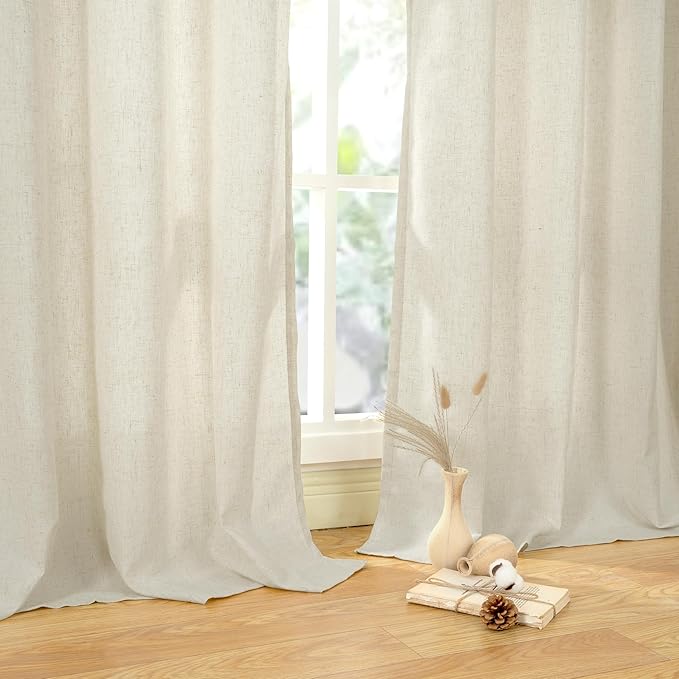 YoungsTex 72 Inch Length Beige Linen Curtains 2 Panels for Living Room, Light Filtering Drapes Semi Sheer with Grommet Rustic Privacy for Country Bedroom, 52 X 72 Inch
