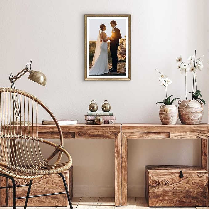 Americanflat Vintage Frames - 13x19 Picture Frame with Beaded Accents and Polished Plexiglass - Use as 12x18 Frame or Display 13x19 Photos Without Mat - Heirloom Collection - Wall Display - Gold