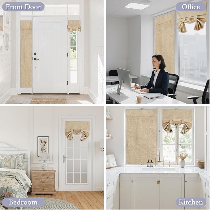RYB HOME 100% Blackout Patio Door Large Glass Window Curtains, Linen Textured Blend Insulating Privacy Tie Up Shades Living Room French Door Blinds, W 26 x L 80 inches, Camel, 1 Pc