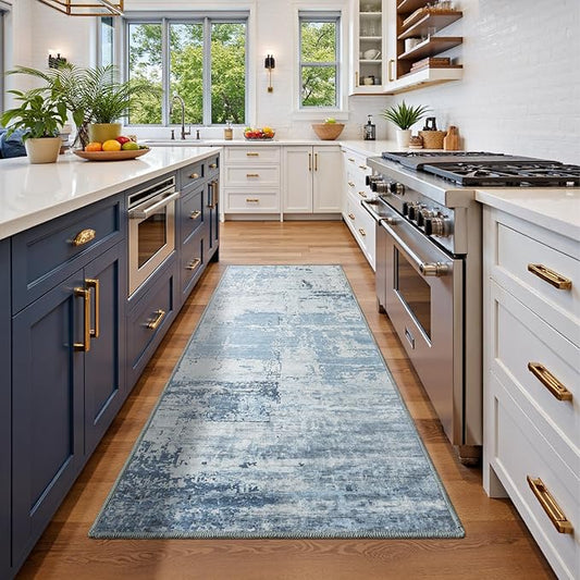 HOMORE 2x6 Runner Rug for Kitchen Hallways Runners Rugs,Blue Area Rug Non Slip Washable Rugs for Entrway Soft Abstract Carpet for Entrance Bedroom Living Room Bathroom Dorm