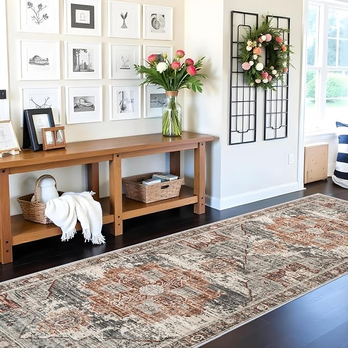 RUUGME Rug Runners 3x10 - Washable Hallway Rugs for Living Room Soft Stain Resistant Carpet Vintage Tribal Rugs for Bedroom Kitchen with Non Slip Backing Home Decor Floor Decoration Mat 3x10 Brick