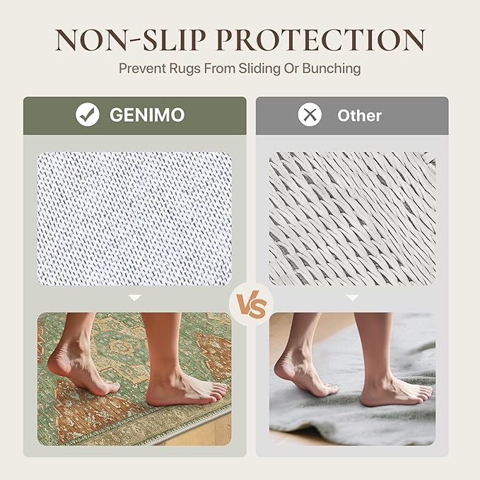 GENIMO Runner Rug 2'6"x8 Machine Washable Non Slip Vintage Hallway Runner Rug, Low Pile Lightweight Rugs for Indoor Entryway, Hallway, Kitchen and Corridor, Reddish Brick & Light Green