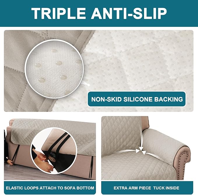 Turquoize 100% Waterproof Sofa Covers Chair Cover Slipcover Couch Protector Triple Non-Slip Sofa Slipcover for 1 Cushion Furniture Protector for Pets, Kids,Dog (Chair 23", Pale Oak)