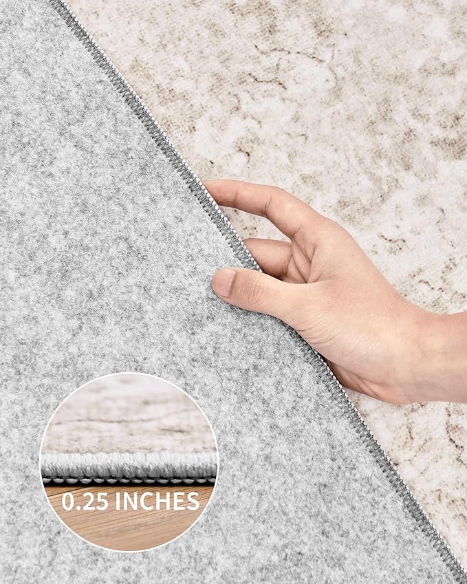 Art&Tuft Non-Slip Runner Rug - 2'6"x16' Runner Rug Washable Low-Pile Rugs Runners, Soft Distressed Carpet Runner for Bedroom Bathroom Kitchen Laundry Living Room, Beige