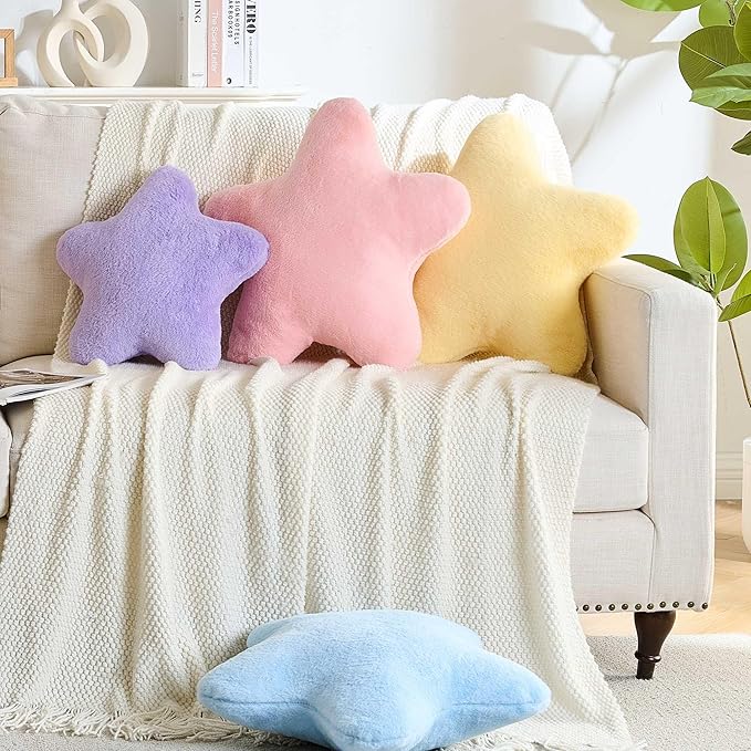 CANGHI Star Pillow 19.6" Purple Star Shaped Decorative Throw Pillow for Couch Bed Aesthetic Plush Floor Seating Cushions with Soft Faux Rabbit Fur for Sofa Bedroom Living Room