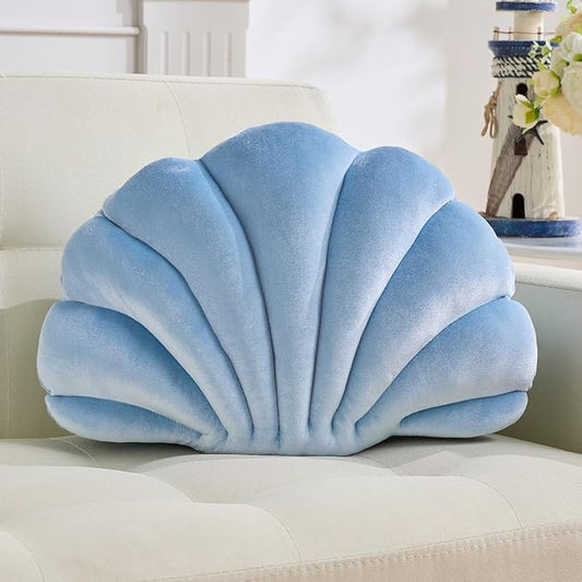 Shell Pillow，Seashell Decorative Pillow Light Blue Seashell Shaped Throw Pillows 13x10 Inch Decorative Room Decor Cute Pillows for Couch Bed Home Decor