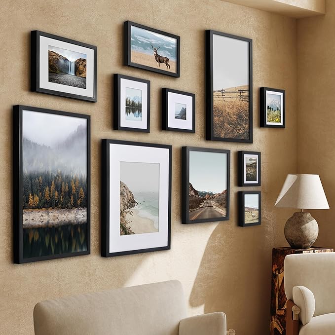 Americanflat 8x10 Picture Frame with Shatter-Resistant Glass - Use as 5x7 Frame with Mat or Display 8x10 Photo Without Mat - Soho Collection - Deep Molding Picture Frames for Tabletop or Wall - Black