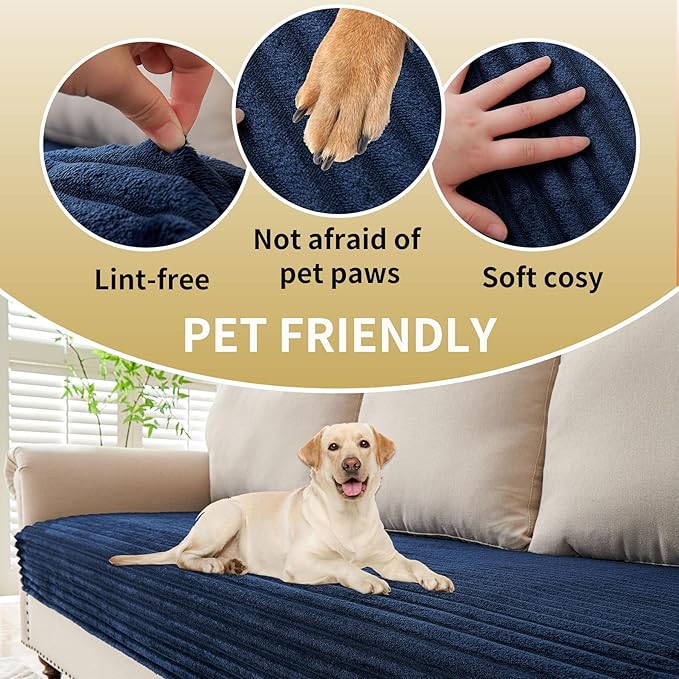 HAOMAIJIA Waterproof Couch Cover for Dogs Washable,Faux Fur Pet Couch Covers for Sofa,Soft Dog Bed Cover Non-Slip Couch Covers for 3 Cushion Couch Sofa Pet Friendly (Navy Blue, 35" x 95" 1 Pack)