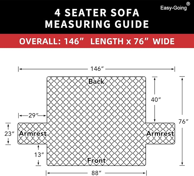 Easy-Going 4 Seater Sofa Slipcover Reversible Sofa Cover Water Resistant Couch Cover with Foam Sticks Elastic Straps Furniture Protector for Pets Children Dog Cat (XX-Large, Black/Beige)