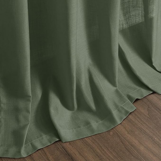 Nanspring Forest Green Linen Curtains for Living Room 72 Inches Long Light Filtering Semi Sheer Curtain Back Tab and Rod Pocket Wabi Sabi Boho Decor Luxury Drapes for Bedroom Office 52x72, 2 Panels