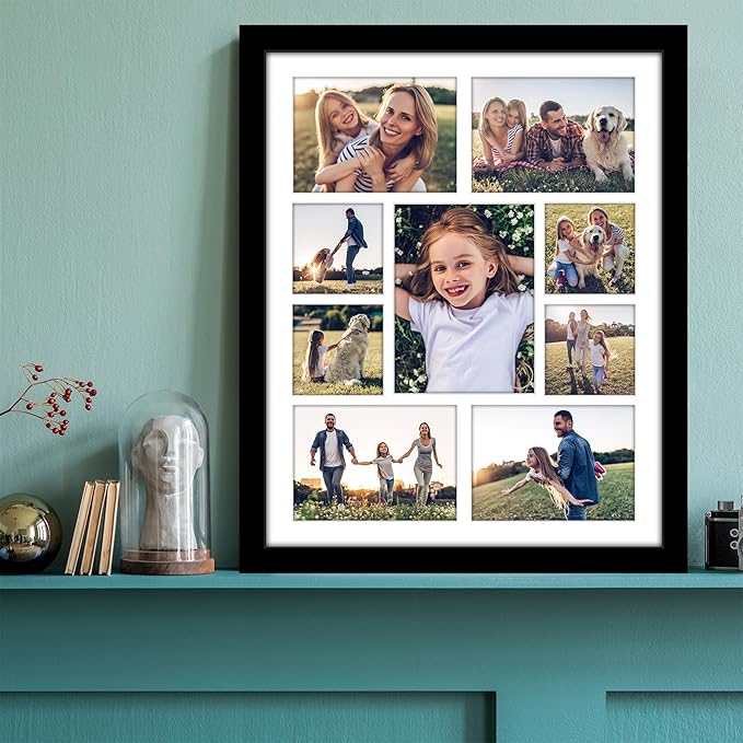 Americanflat 16x20 Collage Picture Frame with Polished Plexiglass - Multi Picture Frames Fit One 6x8, Four 5x7 and Four 4x4 Photos or Use as One 16x20 Frame - Signature Collection - Black