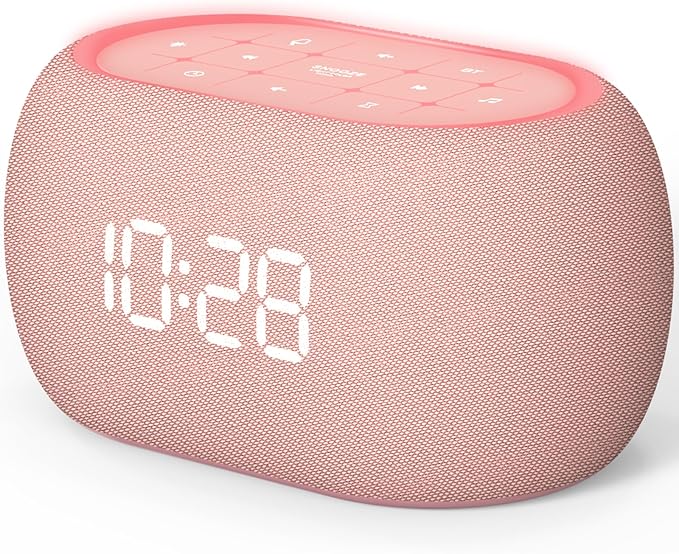ANJANK White Noise Sound Machine Alarm Clock with Bluetooth Speaker, Hi-Fi Stereo Sound, 21 Soothing Sounds/7 Night Lights, 0-100% Dimmer/Sleep Timer, Soother for Teens Kids Girls, Bedroom, Pink by ANJANK