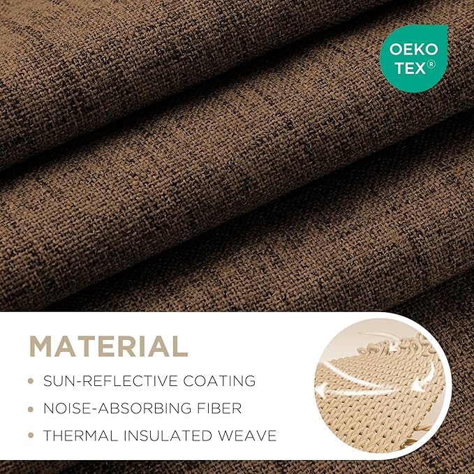 Joydeco Linen Blackout Curtains for Bedroom - 100% Light Blocking 1 Panels, Cappuccino Drapes 100" W x 96" L, Thermal Insulated Room Darkening Curtains for Living Room, Rod Pocket & Back Tabs