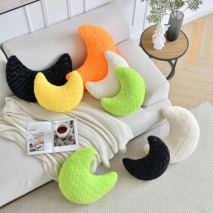 Moon Pillow, Decorative Throw Pillow with Soft Faux Fur for Couch Bed Sofa, Cute Half Moon Pillows with Room Decor for Bedroom Living Room (19 Inches, Green)