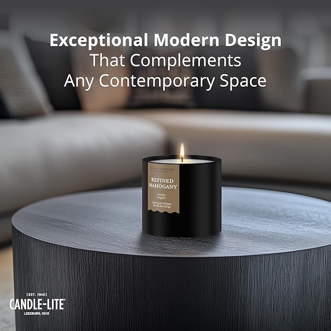 Candle-lite Rugged & Refined Scented Candle for Men, Refined Mahogany, 9 oz Tin, Poured in The USA, Masculine Fragrance, 1-Wick, 58 Hours of Burn Time, Ideal Gift for Man in Your Life & Father's Day