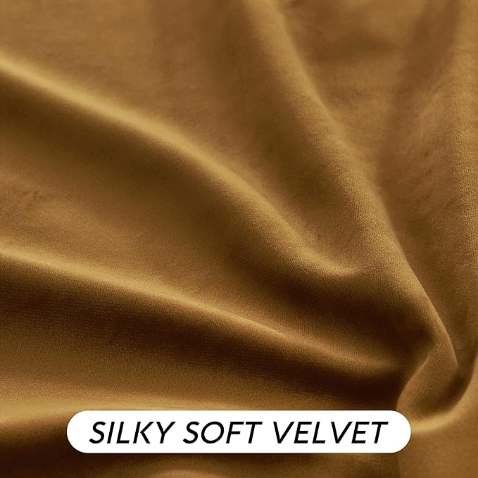 RYB HOME Gold Brown Velvet Curtains, Light Blocking, Energy Saving, Vintage Retro Decor, Privacy Vertical Fall Autumn Curtains for Bedroom Living Room Dining Room, W52 x L84 inches, 2 Panels