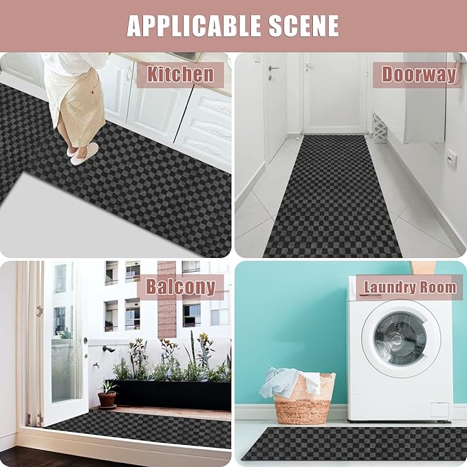 Runner Rug 4 ft x 17 ft Carpet Runners, Indoor/Outdoor Hallway Kitchen Entryway Bedroom Area Rugs with Non-Slip Rubber Backing, Garage mat, Checkered Black, Custom