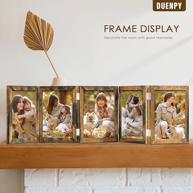 5 Folding 5x7 Picture Frame Horizontal Engineered Wood Accordion Photo Frame with Plexiglass Tabletop Bookshelf Display Brown