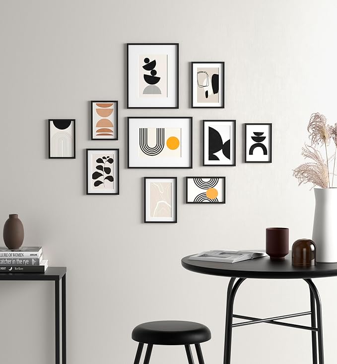 eletecpro Aluminum Gallery Wall Frame Set of 10, Including 2Pcs 8x10, 4Pcs 5x7, 4Pcs 4x6 Photo Frames for Wall or Tabletop Display, Multiple Sizes Picture Frames Collage Wall Decor, Black