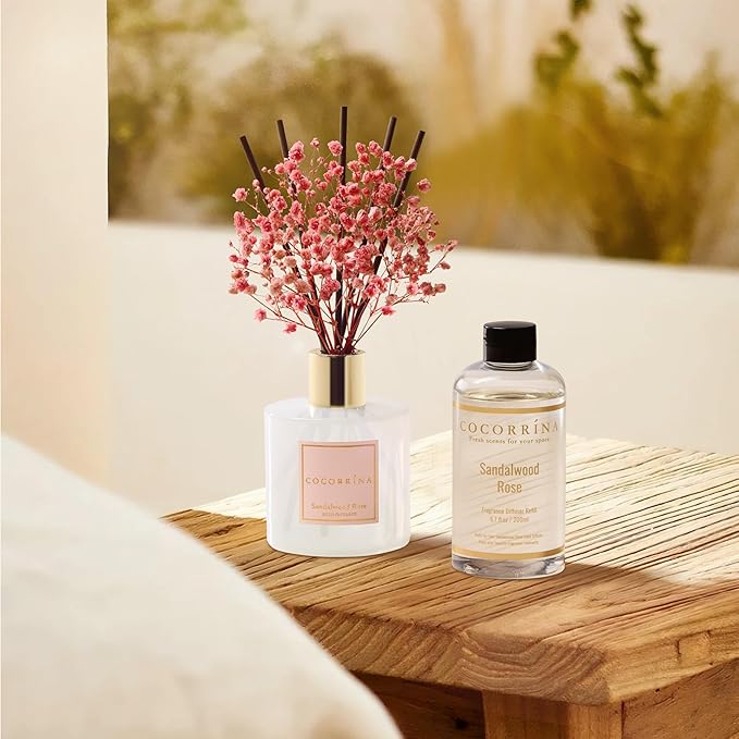 COCORR??NA Refill - Sandalwood Rose 6.7 Fl.oz Reed Diffuser Refill with 8 Sticks